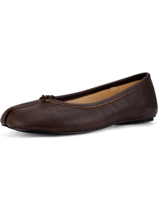Shoes - Women's Dark Brown Round Toe Wide Width Low Heel Comfortable Pull On Ballet Flat